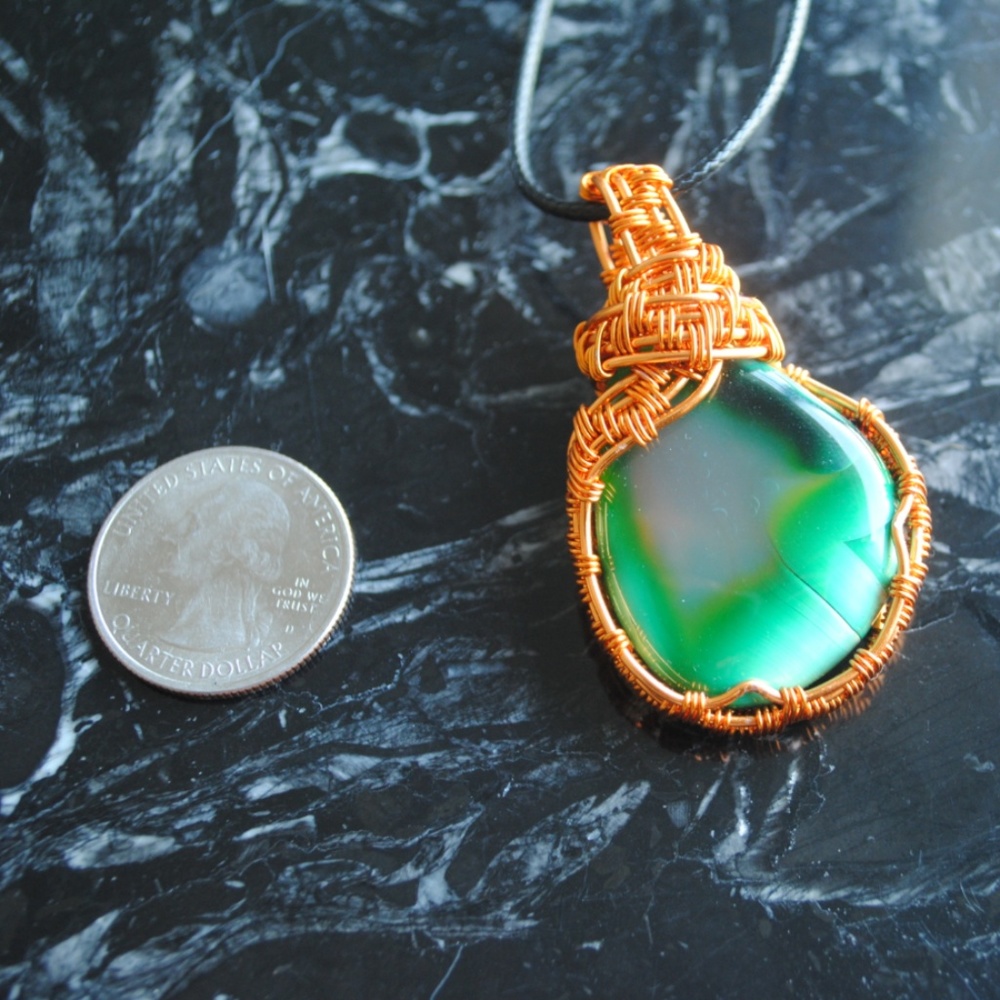 green agate handmade copper wire wrap pendant